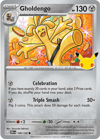 Pokémonkaart Gholdengo nummer 108/128 uit de set 30th Celebration (Mega Evolution)