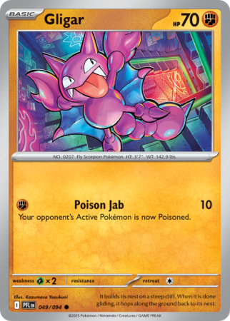 Pokémonkaart Gligar nummer 49/94 uit de set Phantasmal Flames (Mega Evolution)
