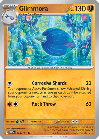 Pokémonkaart Glimmora nummer 115/191 uit de set Surging Sparks (Scarlet & Violet)