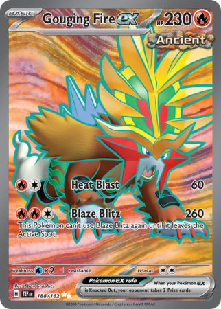 Pokémonkaart Gouging Fire ex nummer 188/162 uit de set Temporal Forces (Scarlet & Violet)