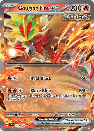 Pokémonkaart Gouging Fire ex nummer 38/162 uit de set Temporal Forces (Scarlet & Violet)