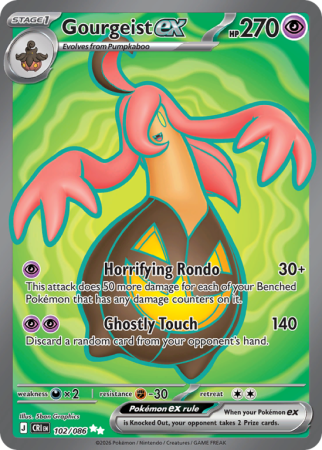 Pokémonkaart Gourgeist ex nummer 102/86 uit de set Chaos Rising (Mega Evolution)