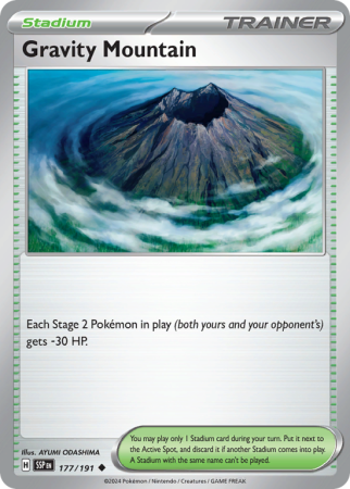 Pokémonkaart Gravity Mountain nummer 177/191 uit de set Surging Sparks (Scarlet & Violet)
