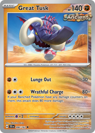 Pokémonkaart Great Tusk nummer 96/162 uit de set Temporal Forces (Scarlet & Violet)