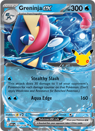 Pokémonkaart Greninja ex nummer 021/128 uit de set 30th Celebration (Mega Evolution)