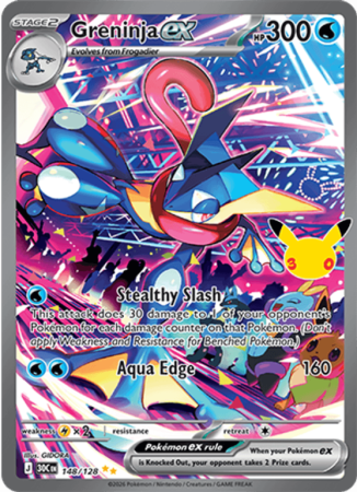 Pokémonkaart Greninja ex nummer 148/128 uit de set 30th Celebration (Mega Evolution)