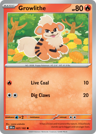 Pokémonkaart Growlithe nummer 27/182 uit de set Destined Rivals (Scarlet & Violet)
