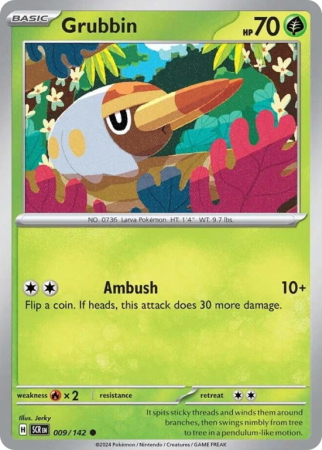 Pokémonkaart Grubbin nummer 9/142 uit de set Stellar Crown (Scarlet & Violet)