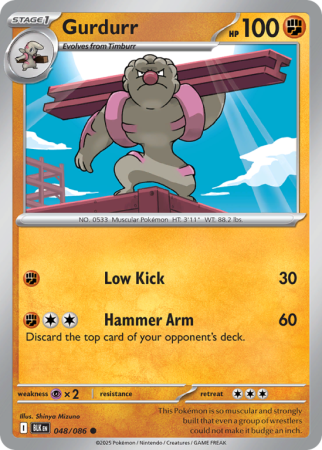 Pokémonkaart Gurdurr nummer 48/86 uit de set Black Bolt (Scarlet & Violet)