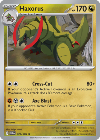 Pokémonkaart Haxorus nummer 70/86 uit de set Black Bolt (Scarlet & Violet)