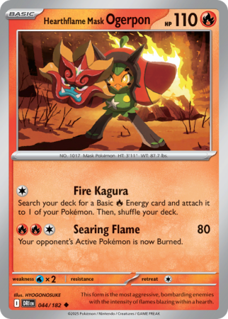 Pokémonkaart Hearthflame Mask Ogerpon nummer 44/182 uit de set Destined Rivals (Scarlet & Violet)