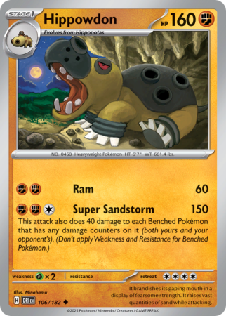 Pokémonkaart Hippowdon nummer 106/182 uit de set Destined Rivals (Scarlet & Violet)