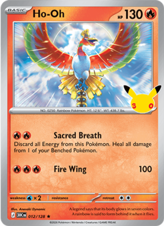 Pokémonkaart Ho-Oh nummer 012/128 uit de set 30th Celebration (Mega Evolution)