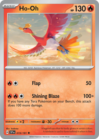 Pokémonkaart Ho-Oh nummer 19/191 uit de set Surging Sparks (Scarlet & Violet)