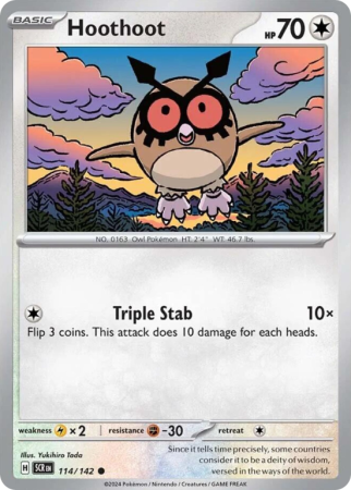 Pokémonkaart Hoothoot nummer 114/142 uit de set Stellar Crown (Scarlet & Violet)