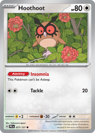 Pokémonkaart Hoothoot nummer 77/131 uit de set Prismatic Evolutions (Scarlet & Violet)