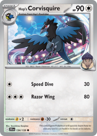 Pokémonkaart Hop's Corvisquire nummer 134/159 uit de set Journey Together (Scarlet & Violet)