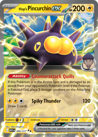 Pokémonkaart Hop's Pincurchin ex nummer 68/217 uit de set Ascended Heroes (Mega Evolution)