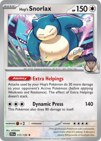 Pokémonkaart Hop's Snorlax nummer 117/159 uit de set Journey Together (Scarlet & Violet)
