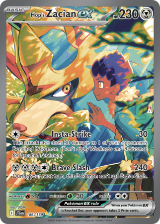 Pokémonkaart Hop's Zacian ex nummer 186/159 uit de set Journey Together (Scarlet & Violet)