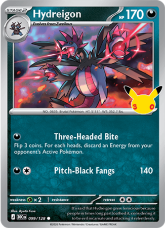 Pokémonkaart Hydreigon nummer 099/128 uit de set 30th Celebration (Mega Evolution)