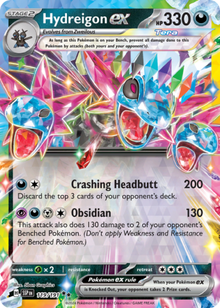 Pokémonkaart Hydreigon ex nummer 119/191 uit de set Surging Sparks (Scarlet & Violet)