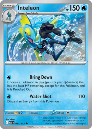 Pokémonkaart Inteleon nummer 41/132 uit de set Mega Evolution