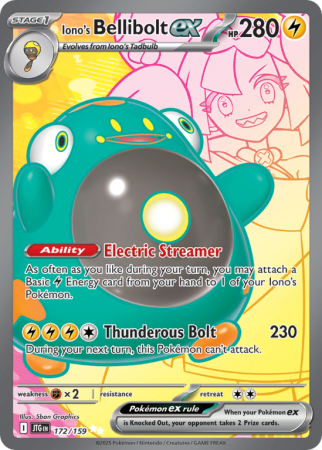 Pokémonkaart Iono's Bellibolt ex nummer 172/159 uit de set Journey Together (Scarlet & Violet)