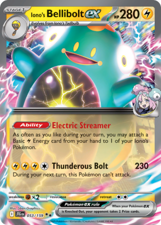 Pokémonkaart Iono's Bellibolt ex nummer 53/159 uit de set Journey Together (Scarlet & Violet)
