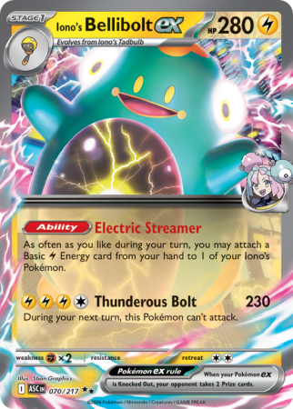 Pokémonkaart Iono's Bellibolt ex nummer 70/217