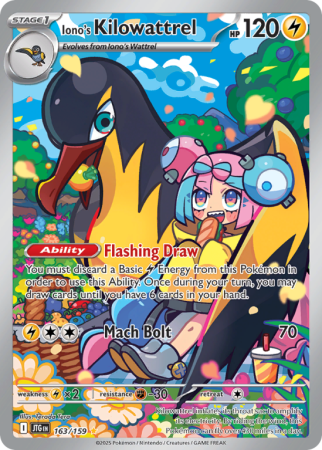 Pokémonkaart Iono's Kilowattrel nummer 163/159 uit de set Journey Together (Scarlet & Violet)