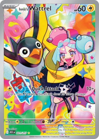 Pokémonkaart Iono's Wattrel nummer 231/217