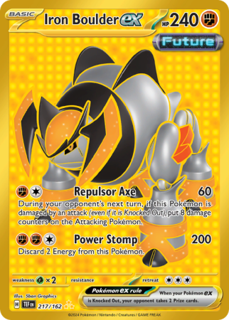 Pokémonkaart Iron Boulder ex nummer 217/162 uit de set Temporal Forces (Scarlet & Violet)