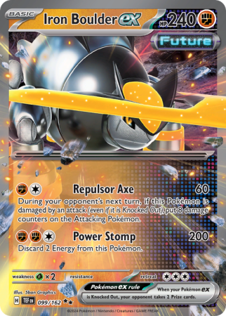 Pokémonkaart Iron Boulder ex nummer 99/162 uit de set Temporal Forces (Scarlet & Violet)