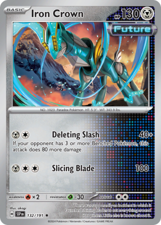 Pokémonkaart Iron Crown nummer 132/191 uit de set Surging Sparks (Scarlet & Violet)