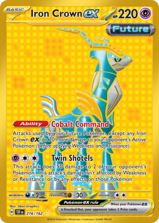 Pokémonkaart Iron Crown ex nummer 216/162 uit de set Temporal Forces (Scarlet & Violet)