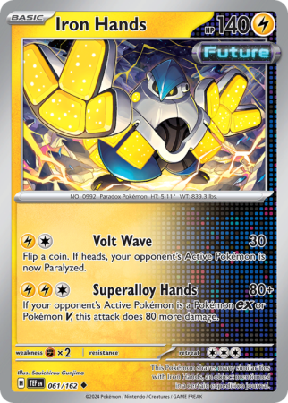 Pokémonkaart Iron Hands nummer 61/162 uit de set Temporal Forces (Scarlet & Violet)