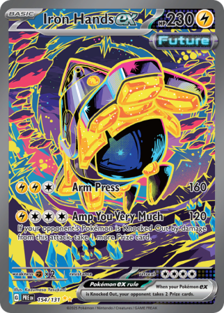 Pokémonkaart Iron Hands ex nummer 154/131 uit de set Prismatic Evolutions (Scarlet & Violet)