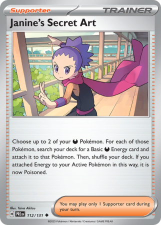 Pokémonkaart Janine's Secret Art nummer 112/131 uit de set Prismatic Evolutions (Scarlet & Violet)