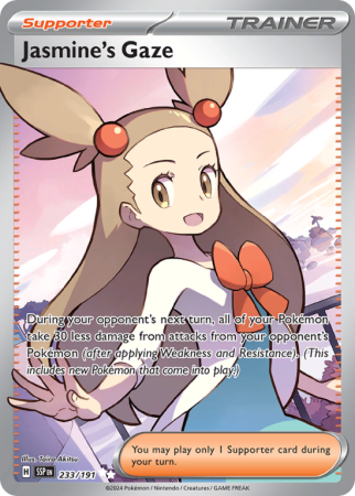 Pokémonkaart Jasmine's Gaze nummer 233/191 uit de set Surging Sparks (Scarlet & Violet)