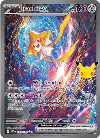 Pokémonkaart Jirachi ex nummer 155/128 uit de set 30th Celebration (Mega Evolution)