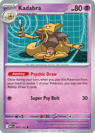 Pokémonkaart Kadabra nummer 55/132 uit de set Mega Evolution