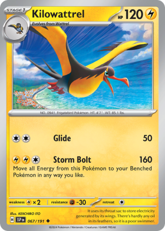 Pokémonkaart Kilowattrel nummer 67/191 uit de set Surging Sparks (Scarlet & Violet)