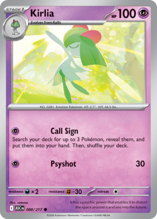 Pokémonkaart Kirlia nummer 88/217 uit de set Ascended Heroes (Mega Evolution)