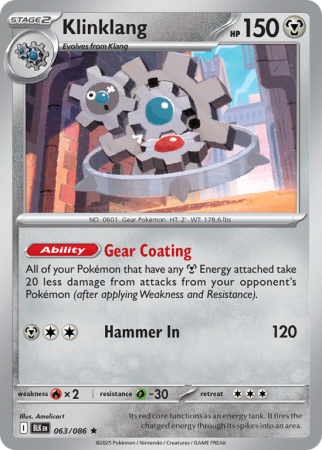 Pokémonkaart Klinklang nummer 63/86 uit de set Black Bolt (Scarlet & Violet)