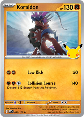 Pokémonkaart Koraidon nummer 086/128 uit de set 30th Celebration (Mega Evolution)