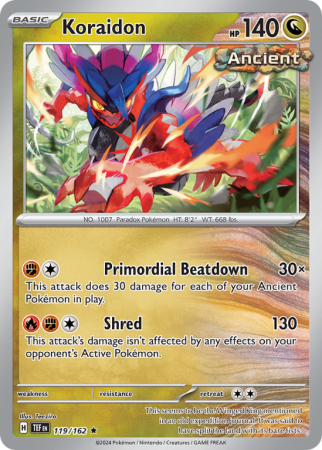Pokémonkaart Koraidon nummer 119/162 uit de set Temporal Forces (Scarlet & Violet)