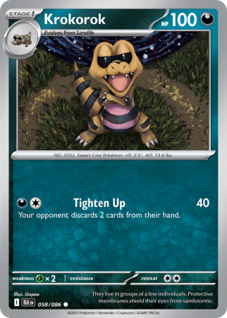 Pokémonkaart Krokorok nummer 58/86 uit de set Black Bolt (Scarlet & Violet)