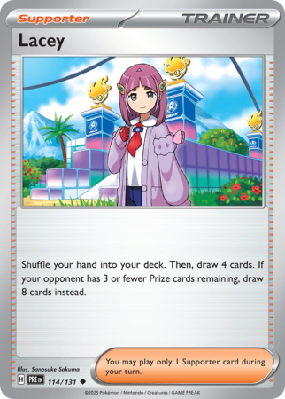 Pokémonkaart Lacey nummer 114/131 uit de set Prismatic Evolutions (Scarlet & Violet)