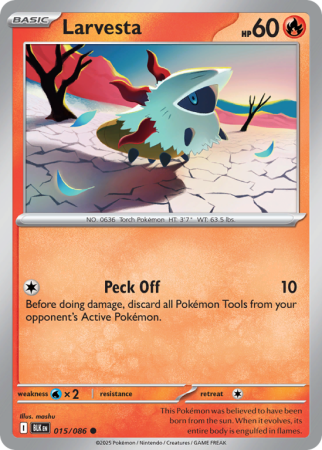 Pokémonkaart Larvesta nummer 15/86 uit de set Black Bolt (Scarlet & Violet)